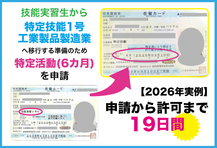 特定技能「工業製品製造業」移行準備の特定活動の許可実例についてビザ専門の行政書士が解説